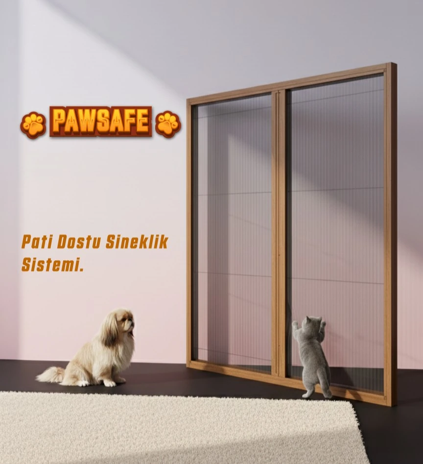 PawSafe Çift Kapılı Pati Dostu Plise Sineklik Pencere - Maun Sineklik
